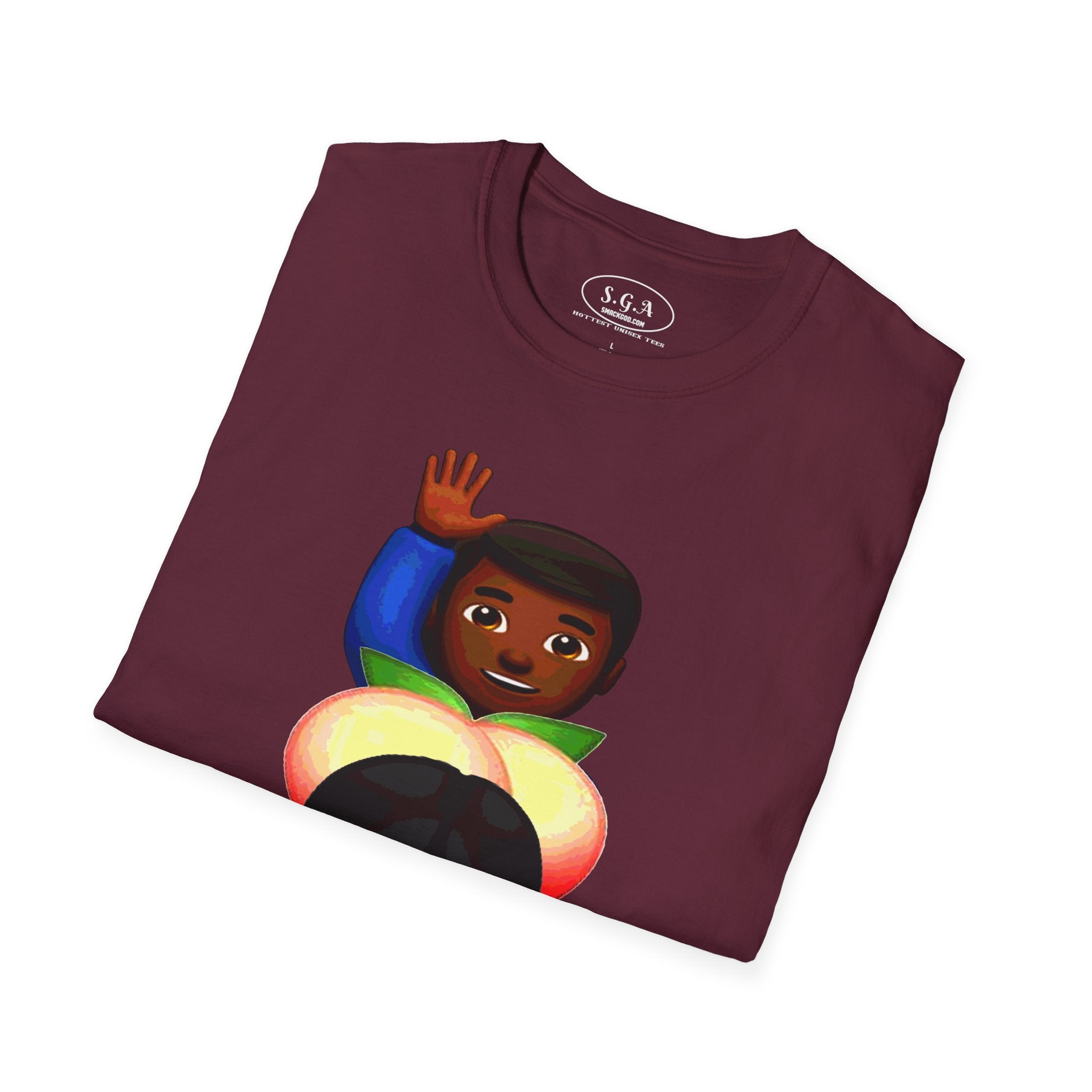 Smack God Apparel “Peachy Mood” Graphic T-Shirt – Funny Emoji Streetwear Tee | Urban Cartoon Booty Art Shirt | Trendy Viral Graphic Tee