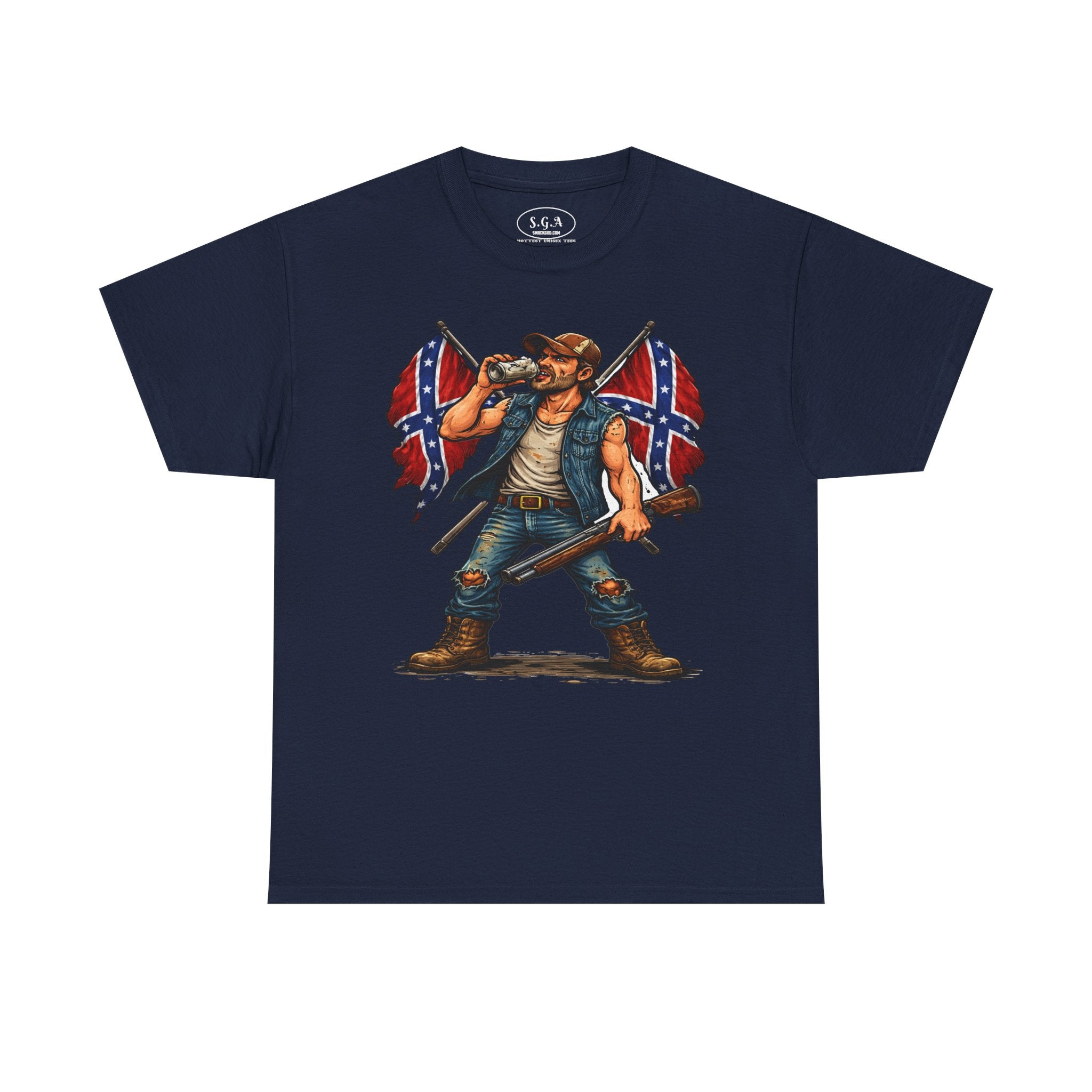 Rebel Redneck T-Shirt – Confederate Flag Country Tough Guy Tee