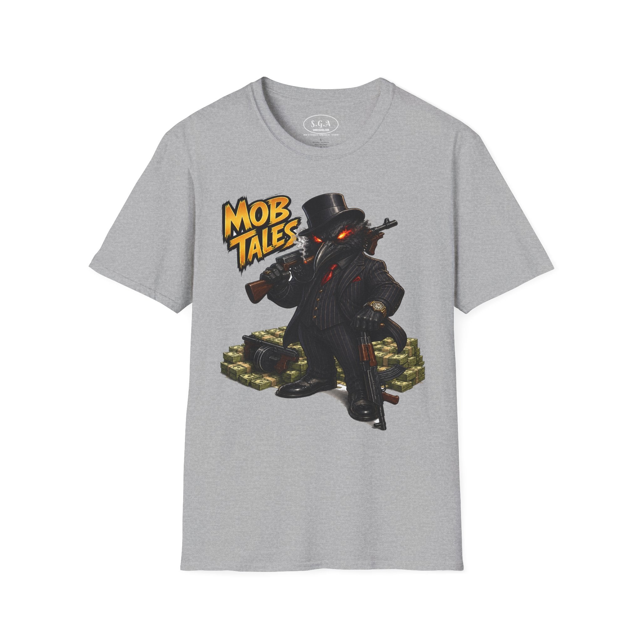 Smack God Apparel Mob Tales Crow Graphic T-Shirt – Dark Urban Mafia Bird Streetwear Tee | Vintage Crime-Inspired Graphic Shirt
