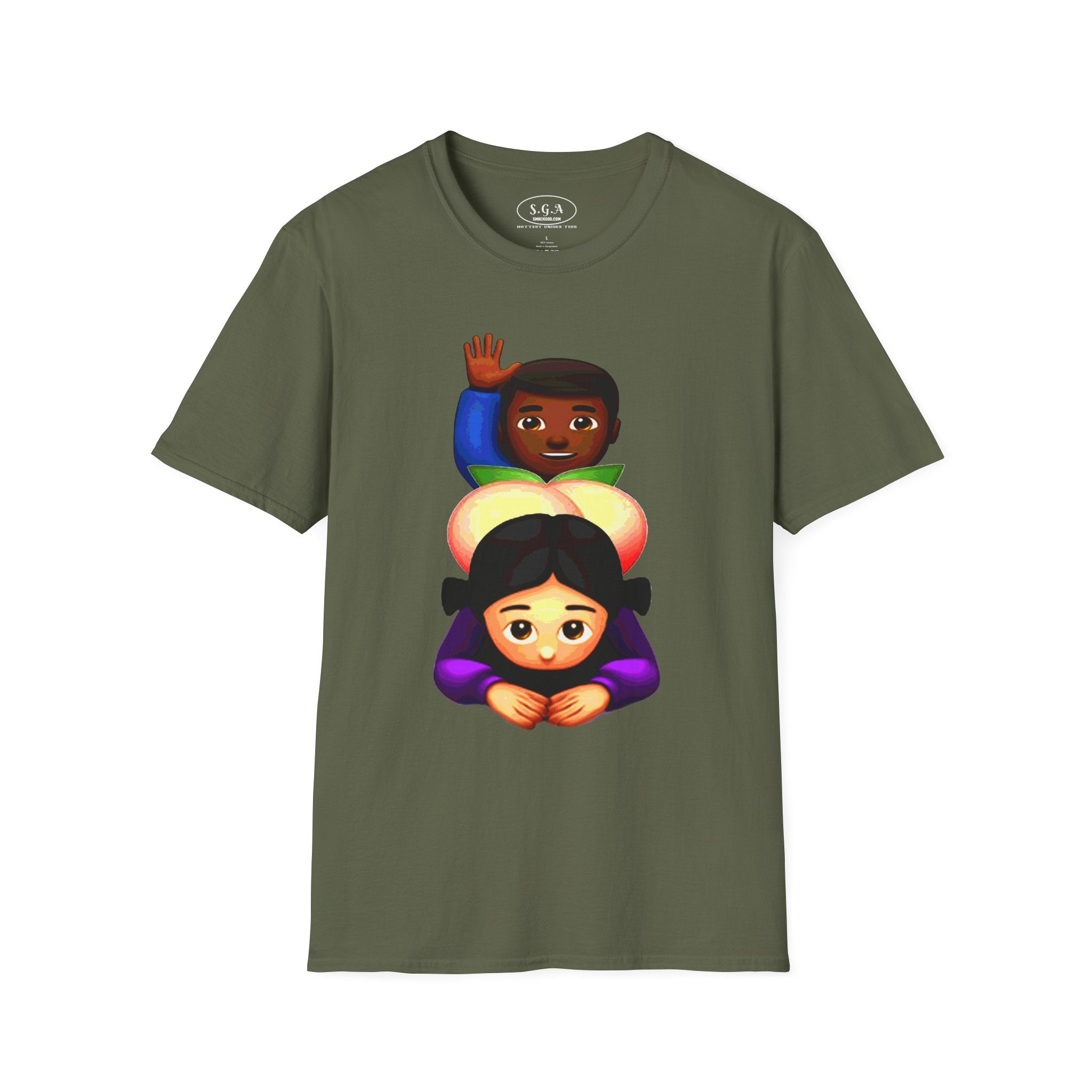 Smack God Apparel “Peachy Mood” Graphic T-Shirt – Funny Emoji Streetwear Tee | Urban Cartoon Booty Art Shirt | Trendy Viral Graphic Tee