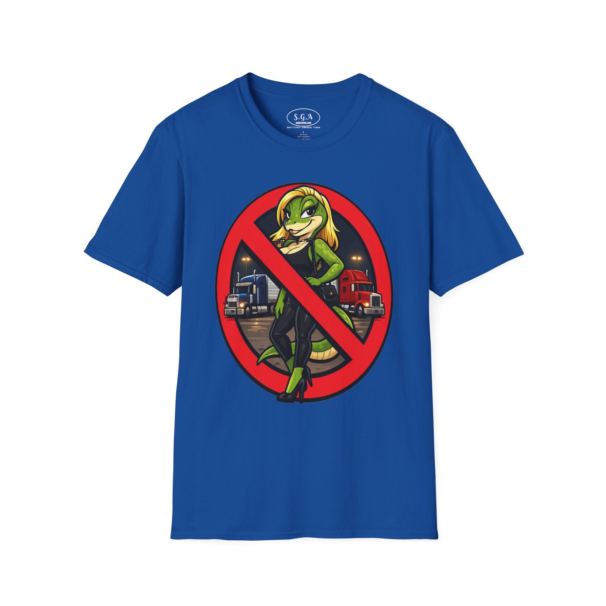 Smack God Apparel “No Entry Lot Lizard ” Graphic T-Shirt – Funny Trucker Humor Tee | Bold Cartoon Streetwear Shirt | Viral Graphic Tee