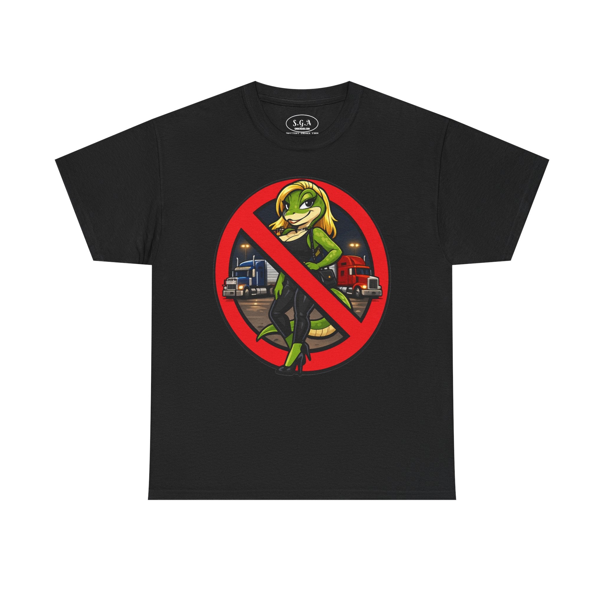Smack God Apparel “No Entry Lot Lizard ” Graphic T-Shirt – Funny Trucker Humor Tee | Bold Cartoon Streetwear Shirt | Viral Graphic Tee