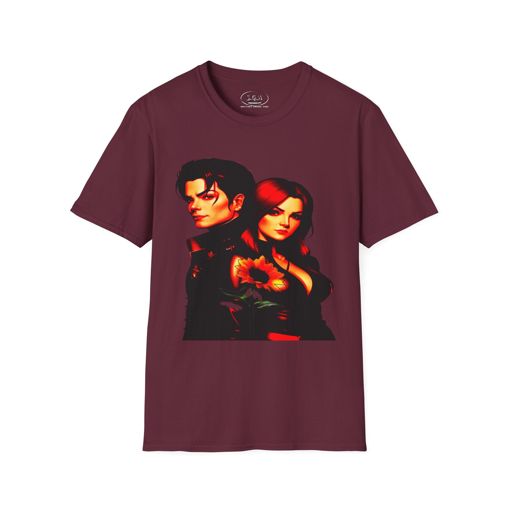 Michael Jackson & Lisa Marie Presley Inspired Graphic T-Shirt – Red Aesthetic Couple Tee with Sunflower | Streetwear Fashion Shirt | Smack God Apparel