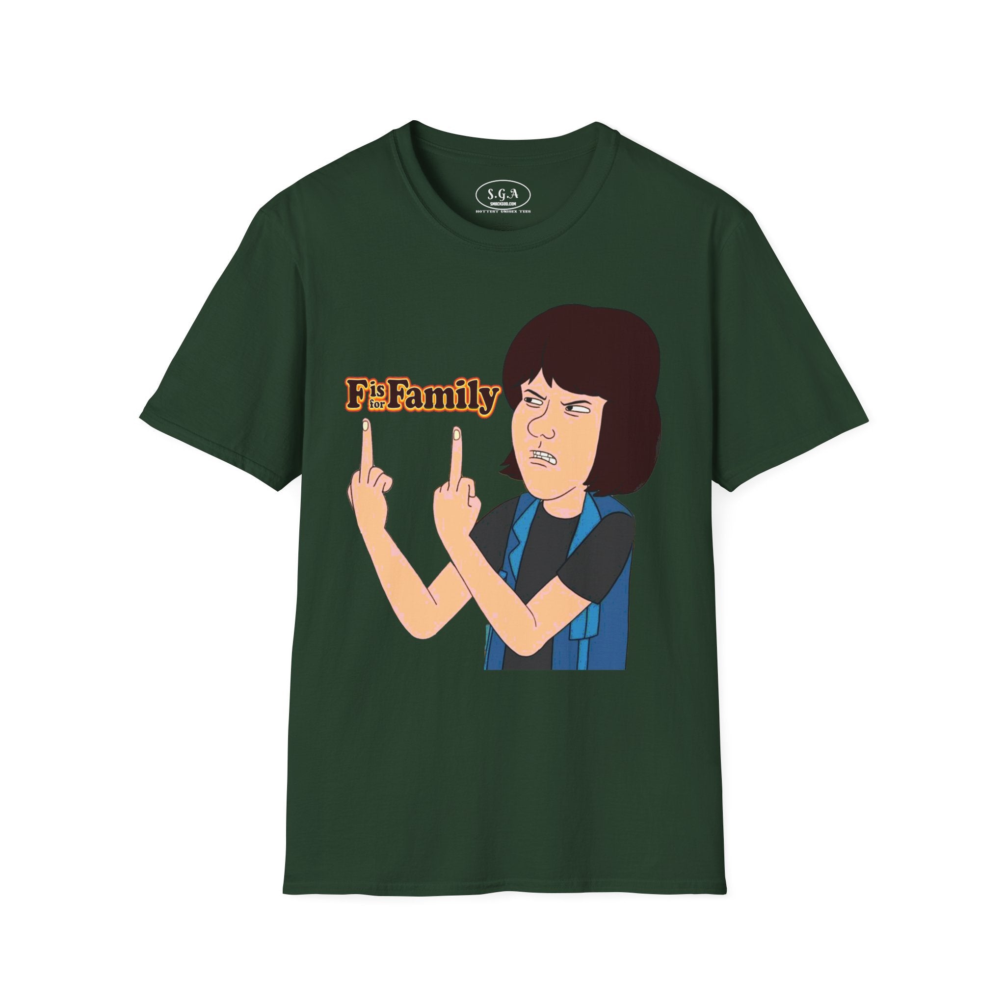 “F is For Family ” Graphic T-Shirt – Funny Cartoon Streetwear Tee | Savage Humor Statement Shirt | Viral Graphic Tee