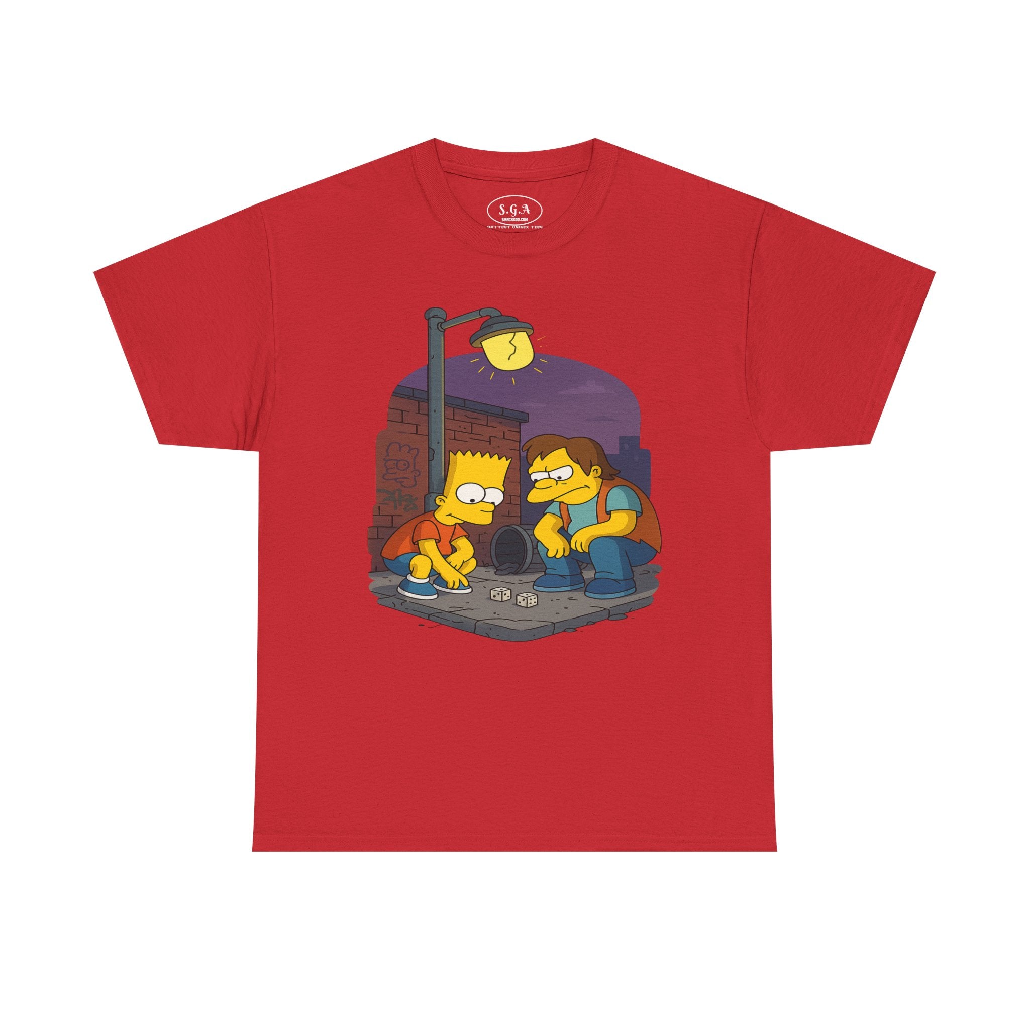 Smack God Apparel “Street Dice Hustle” Graphic T-Shirt – Bart Simpson & Nelson Inspired Tee | Urban Cartoon Streetwear Shirt | Retro Dice Game Graphic Tee